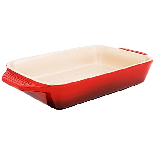 르크루제 Le Creuset PG1047S-2667 Stoneware Rectangular Dish, 10.5 by 7-Inch, Cerise (Cherry Red)