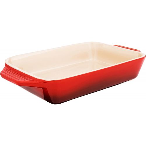 르크루제 Le Creuset PG1047S-2667 Stoneware Rectangular Dish, 10.5 by 7-Inch, Cerise (Cherry Red)