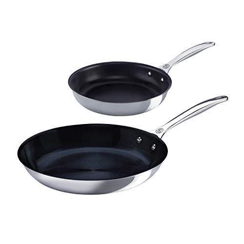 르크루제 Le Creuset SSP14102 Tri-Ply Nonstick Stainless Steel Fry Pans, 2 Piece