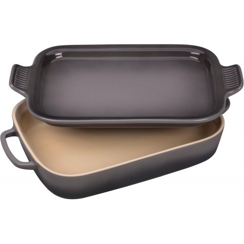 르크루제 Le Creuset of America PG2015-137F Le Creuset Stoneware Rectangular Dish with Platter Lid-Oyster, 14 3/4 x 9 x 2 1/2