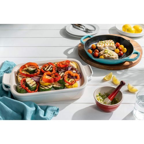 르크루제 Le Creuset of America PG2015-137F Le Creuset Stoneware Rectangular Dish with Platter Lid-Oyster, 14 3/4 x 9 x 2 1/2