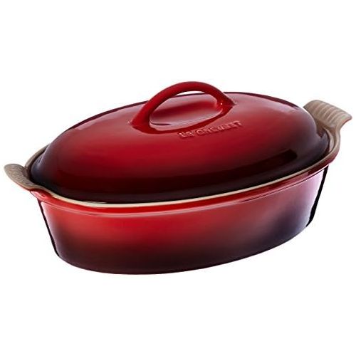 르크루제 Le Creuset PG0405-3667 Heritage Stoneware Oval Casserole, 4-Quart, Cerise