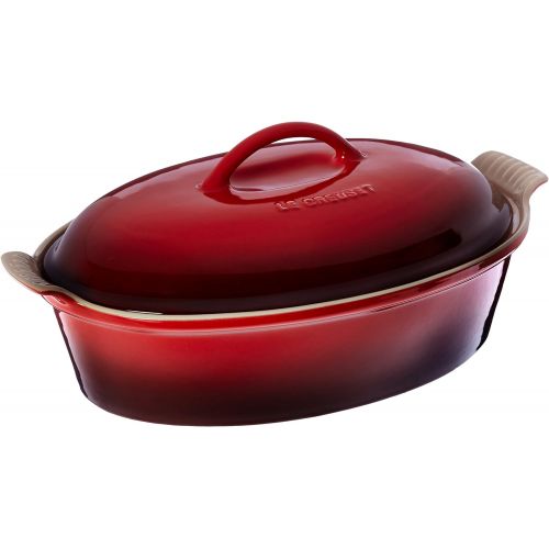 르크루제 Le Creuset PG0405-3667 Heritage Stoneware Oval Casserole, 4-Quart, Cerise