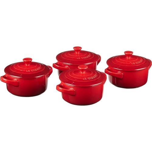 르크루제 Le Creuset PG1164CB-0867 Stoneware Mini Cocottes And Cookbook (Set of 4), 8 oz, Cerise