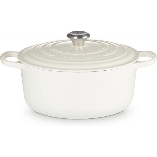 르크루제 Le Creuset LS2501-2816SS Signature Enameled Cast-Iron Round French (Dutch) Oven, 7-1/4-Quart, White