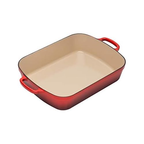 르크루제 Le Creuset LS2011-3367 Signature Cast Iron Rectangular Roaster, 5.25-Quart, Cerise (Cherry Red)