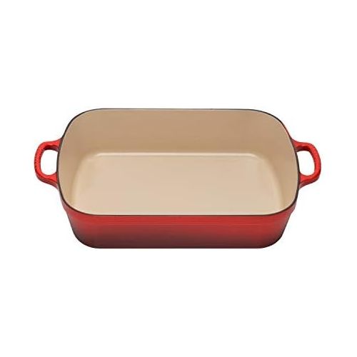 르크루제 Le Creuset LS2011-3367 Signature Cast Iron Rectangular Roaster, 5.25-Quart, Cerise (Cherry Red)