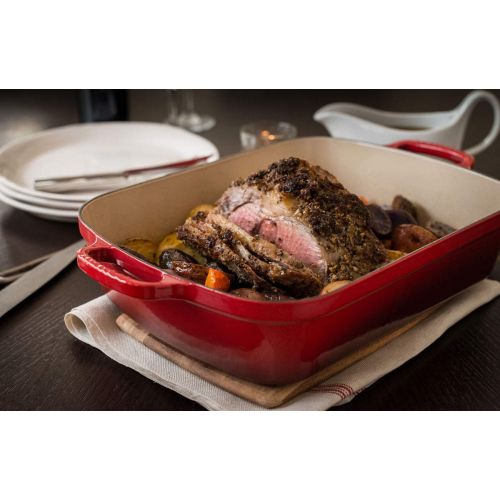 르크루제 Le Creuset LS2011-3367 Signature Cast Iron Rectangular Roaster, 5.25-Quart, Cerise (Cherry Red)