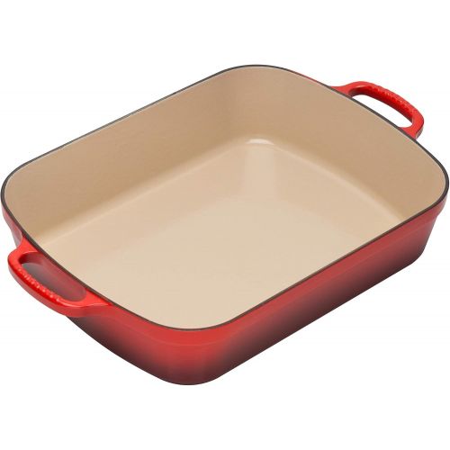 르크루제 Le Creuset LS2011-3367 Signature Cast Iron Rectangular Roaster, 5.25-Quart, Cerise (Cherry Red)