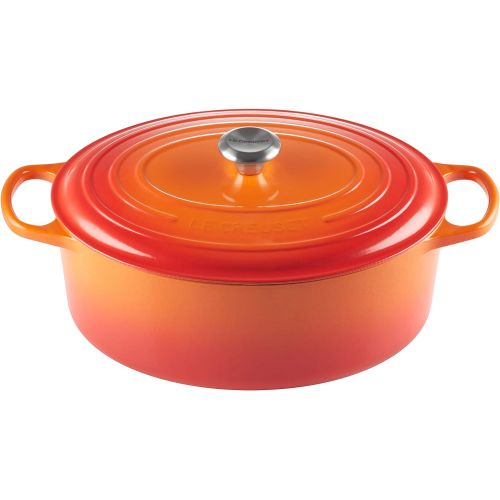 르크루제 Le Creuset LS2502-352 Signature Enameled Cast-Iron Oval French (Dutch) Oven, 9.5 Quart, Flame