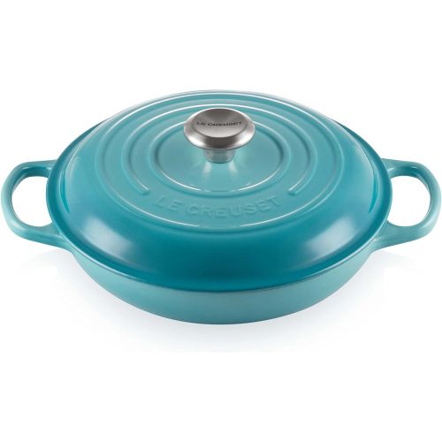 르크루제 Le Creuset LS2532-2617SS Signature Enameled Cast Iron Braiser, 2.25 qt, Caribbean