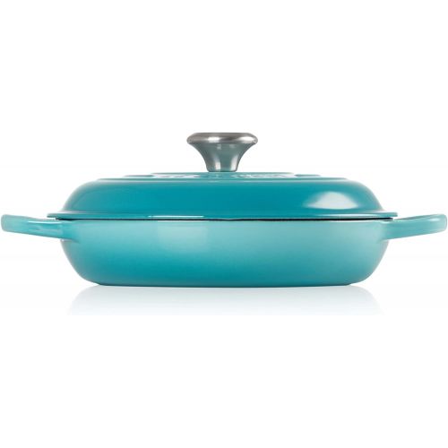 르크루제 Le Creuset LS2532-2617SS Signature Enameled Cast Iron Braiser, 2.25 qt, Caribbean