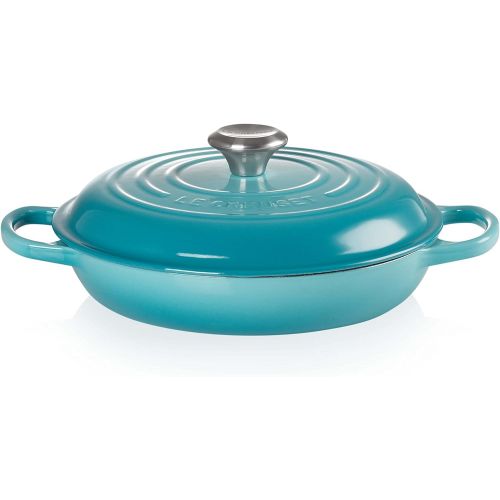 르크루제 Le Creuset LS2532-2617SS Signature Enameled Cast Iron Braiser, 2.25 qt, Caribbean