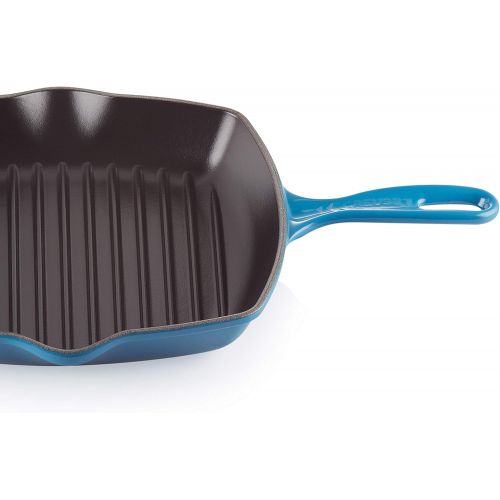 르크루제 Le Creuset LS2021-2659 Cast Iron Signature Square Skillet Grill, 10 1/4, Marseille