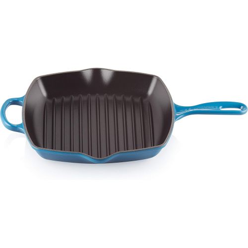 르크루제 Le Creuset LS2021-2659 Cast Iron Signature Square Skillet Grill, 10 1/4, Marseille