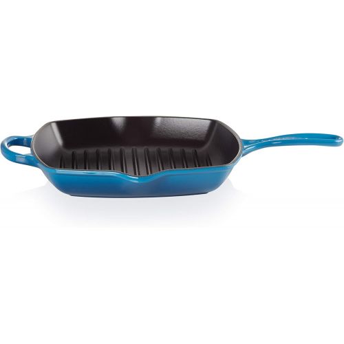 르크루제 Le Creuset LS2021-2659 Cast Iron Signature Square Skillet Grill, 10 1/4, Marseille