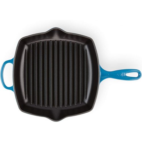 르크루제 Le Creuset LS2021-2659 Cast Iron Signature Square Skillet Grill, 10 1/4, Marseille