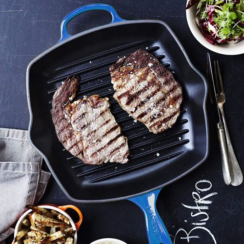 르크루제 Le Creuset LS2021-2659 Cast Iron Signature Square Skillet Grill, 10 1/4, Marseille