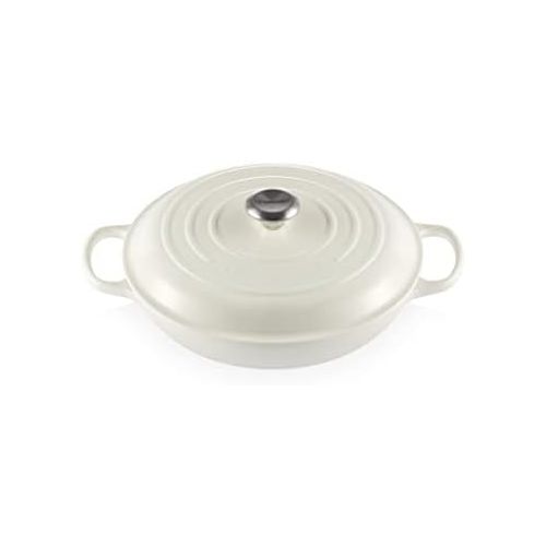 르크루제 Le Creuset LS2532-3016SS Signature Enameled Cast-Iron Round Braiser, 3 1/2 Quart, White