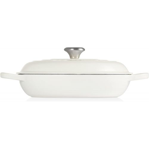 르크루제 Le Creuset LS2532-3016SS Signature Enameled Cast-Iron Round Braiser, 3 1/2 Quart, White