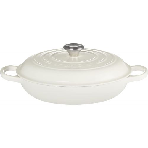 르크루제 Le Creuset LS2532-3016SS Signature Enameled Cast-Iron Round Braiser, 3 1/2 Quart, White