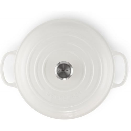 르크루제 Le Creuset LS2532-3016SS Signature Enameled Cast-Iron Round Braiser, 3 1/2 Quart, White