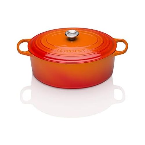 르크루제 Le Creuset Signature Enameled Cast Iron Oval Dutch Oven, 15.5 Qt, Flame