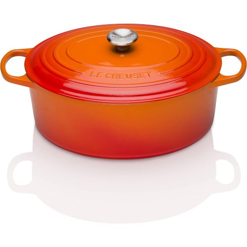 르크루제 Le Creuset Signature Enameled Cast Iron Oval Dutch Oven, 15.5 Qt, Flame