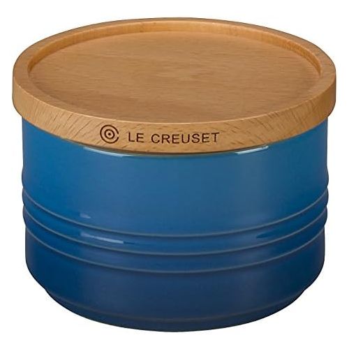 르크루제 Le Creuset Stoneware Canister with Wood Lid, 12 oz. (4 diameter), Marseille