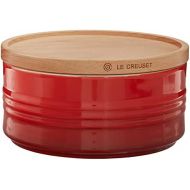 Le Creuset Stoneware Canister with Wood Lid, 23 oz. (5.5 diameter), Cerise