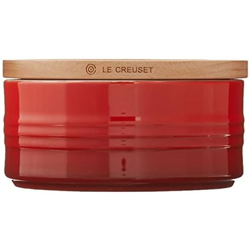 르크루제 Le Creuset Stoneware Canister with Wood Lid, 23 oz. (5.5 diameter), Cerise