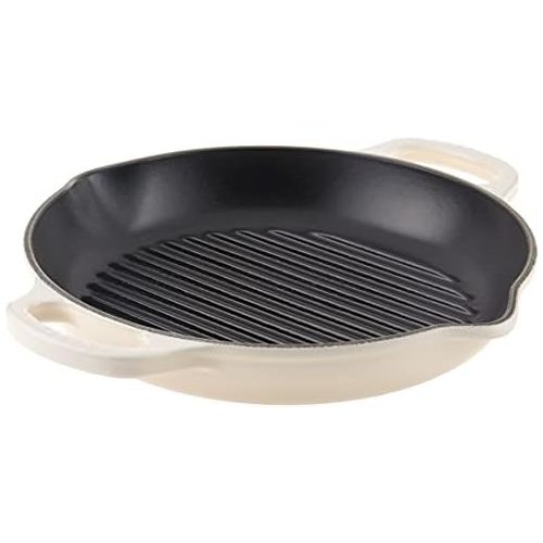 르크루제 Le Creuset Enameled Cast Iron Signature Deep Round Grill, 9.75, Meringue