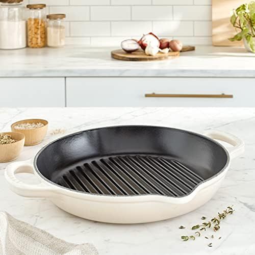 르크루제 Le Creuset Enameled Cast Iron Signature Deep Round Grill, 9.75, Meringue