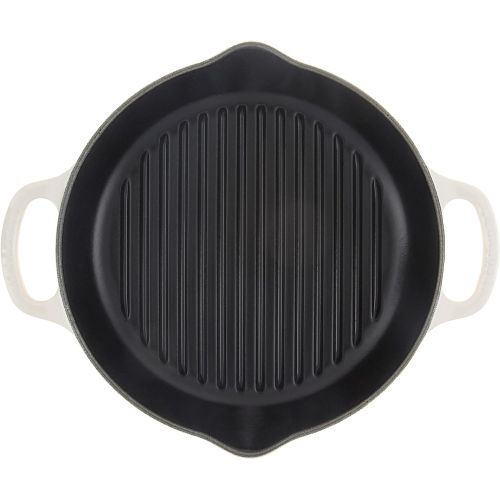 르크루제 Le Creuset Enameled Cast Iron Signature Deep Round Grill, 9.75, Meringue