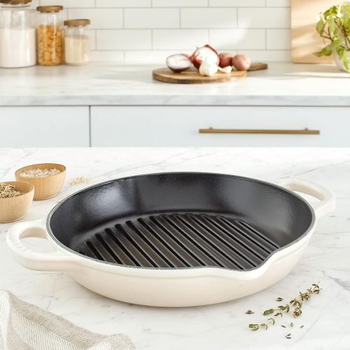 르크루제 Le Creuset Enameled Cast Iron Signature Deep Round Grill, 9.75, Meringue