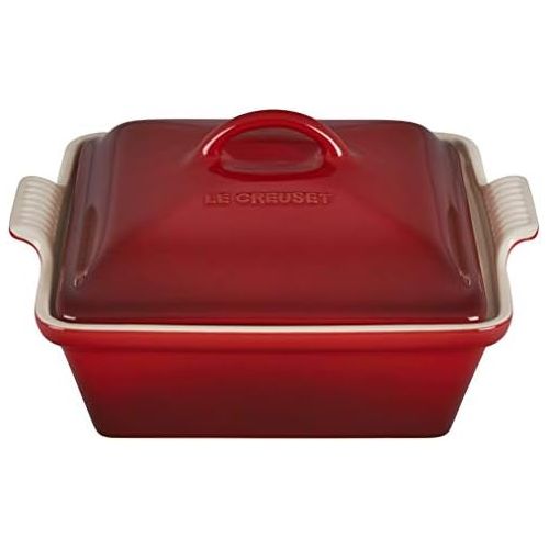 르크루제 Le Creuset Stoneware Heritage Covered Square Casserole, 2.5 qt. (9), Cerise