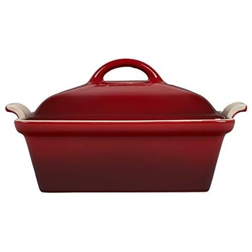 르크루제 Le Creuset Stoneware Heritage Covered Square Casserole, 2.5 qt. (9), Cerise