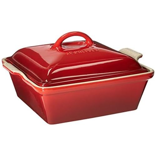 르크루제 Le Creuset Stoneware Heritage Covered Square Casserole, 2.5 qt. (9), Cerise