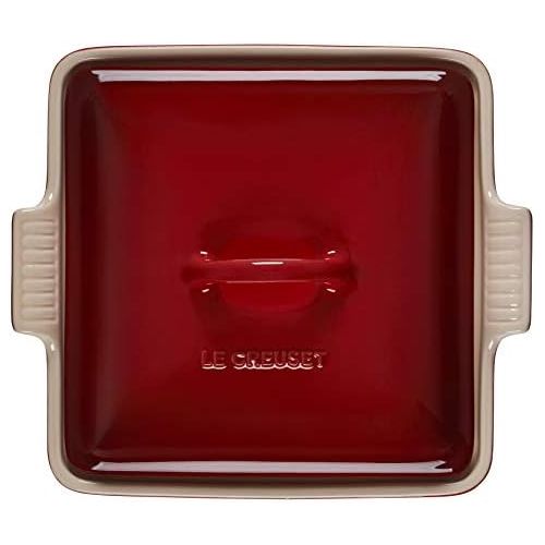 르크루제 Le Creuset Stoneware Heritage Covered Square Casserole, 2.5 qt. (9), Cerise