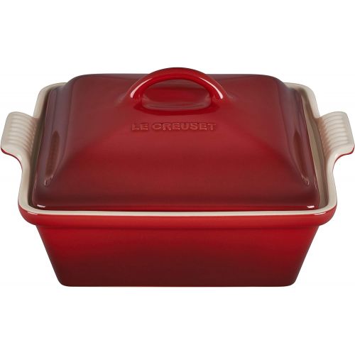 르크루제 Le Creuset Stoneware Heritage Covered Square Casserole, 2.5 qt. (9), Cerise