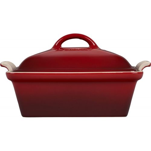 르크루제 Le Creuset Stoneware Heritage Covered Square Casserole, 2.5 qt. (9), Cerise