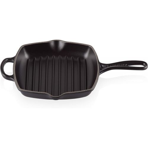 르크루제 Le Creuset Enameled Cast Iron Signature Square Skillet Grill, 10.25, Licorice