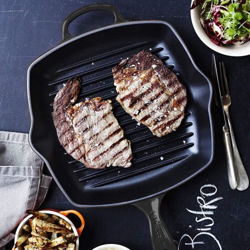 르크루제 Le Creuset Enameled Cast Iron Signature Square Skillet Grill, 10.25, Licorice