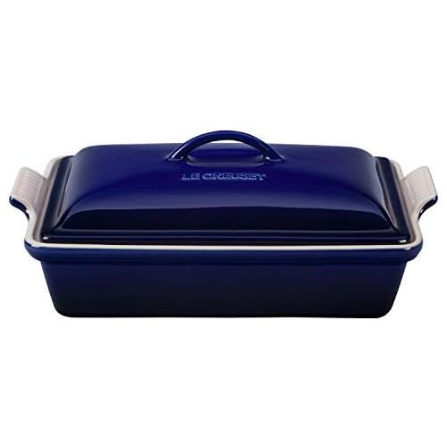 르크루제 Le Creuset Stoneware Heritage Covered Rectangular Casserole, 4 qt. (12 x 9), Indigo