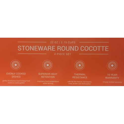 르크루제 Le Creuset Set of 4 Stoneware Round Cocottes, Red, 22 oz (2.75 Cups)