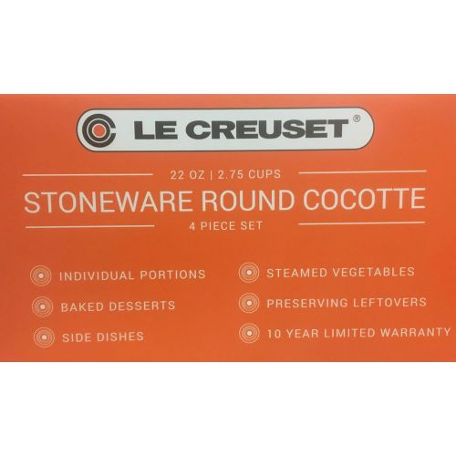 르크루제 Le Creuset Set of 4 Stoneware Round Cocottes, Red, 22 oz (2.75 Cups)