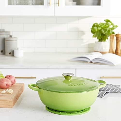 르크루제 Le Creuset Enameled Cast Iron Curved Round Chefs Oven with Silicone French Trivet, 4.5 qt., Palm