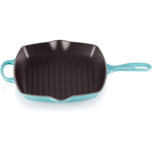 르크루제 Le Creuset Enameled Cast Iron Signature Square Skillet Grill, 10.25, Caribbean