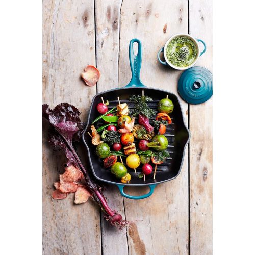 르크루제 Le Creuset Enameled Cast Iron Signature Square Skillet Grill, 10.25, Caribbean