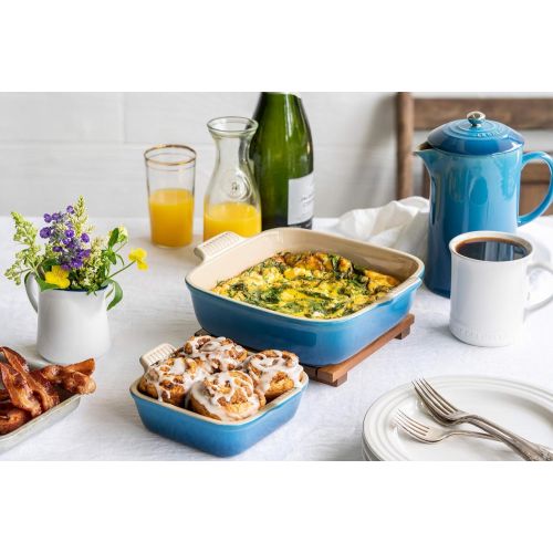 르크루제 Le Creuset Stoneware Heritage Set of 2 Square Dishes , Small - 18 oz. & Medium - 2 qt., Caribbean